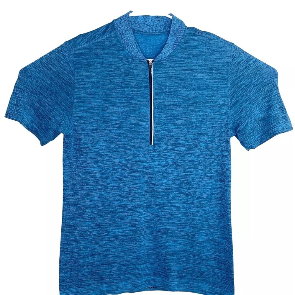 Lululemon Mens 1/4 Zip Surge Metal Vent Tech Polo Shirt Blue Heathered Small